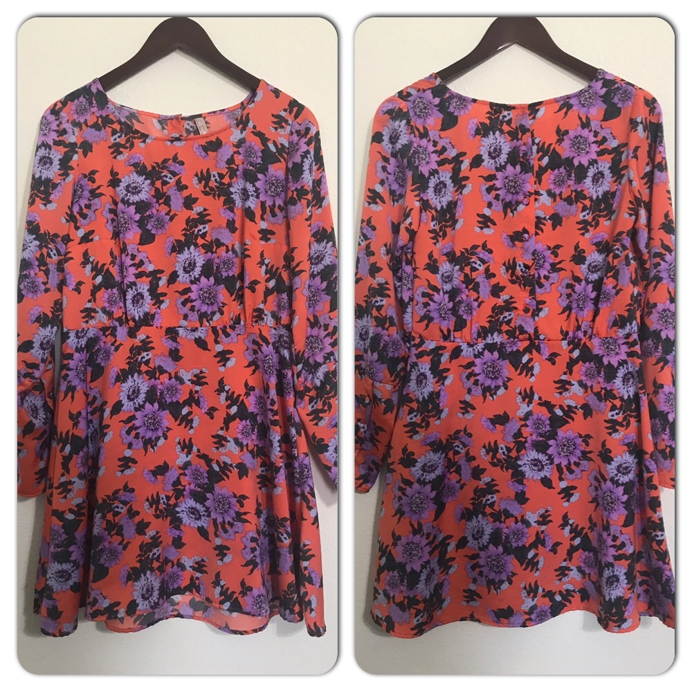 Free People Floral Long Sleeve A-Line Dress Size 6 - Picture 2 of 6